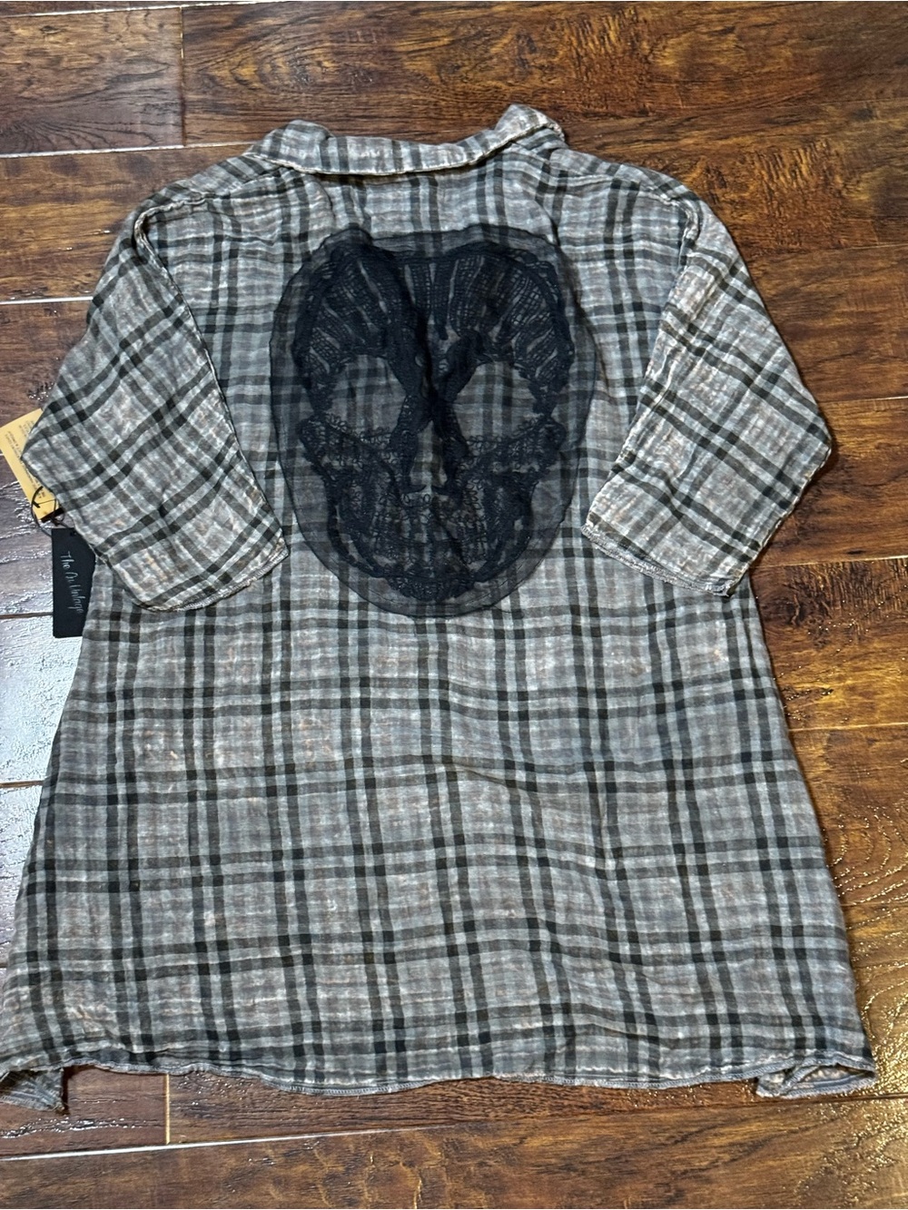 NWT The Nu Vintage Patchwork Flannel Oversized Grey & Black Plaid Size Large